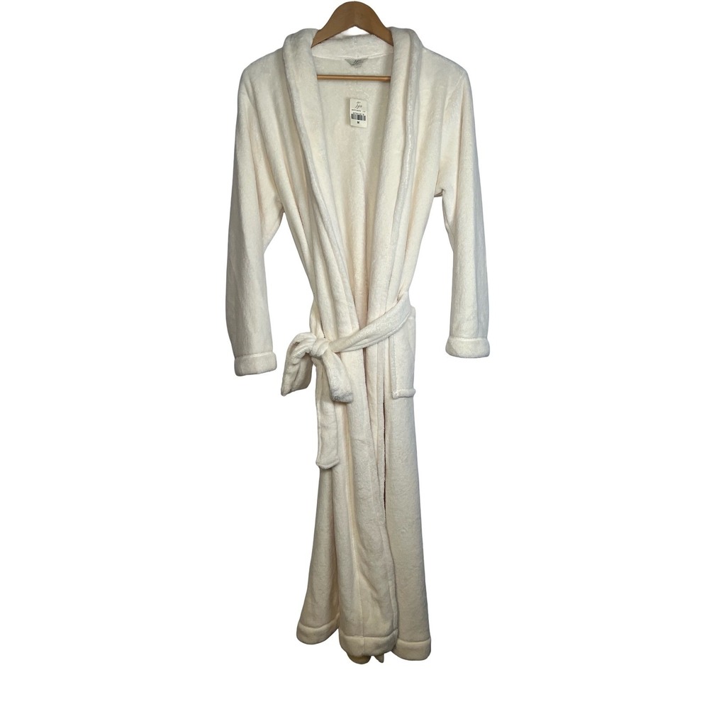 J. Jill Womens Winter‎ White Plush Robe Soft Fleece Long Belted Cream Medium NEW